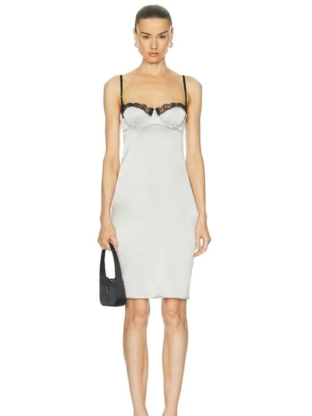NEW KIKI DE MONTPARNASSE Lace Inset FIT Dress Chemise Slip Dress Silver Black L